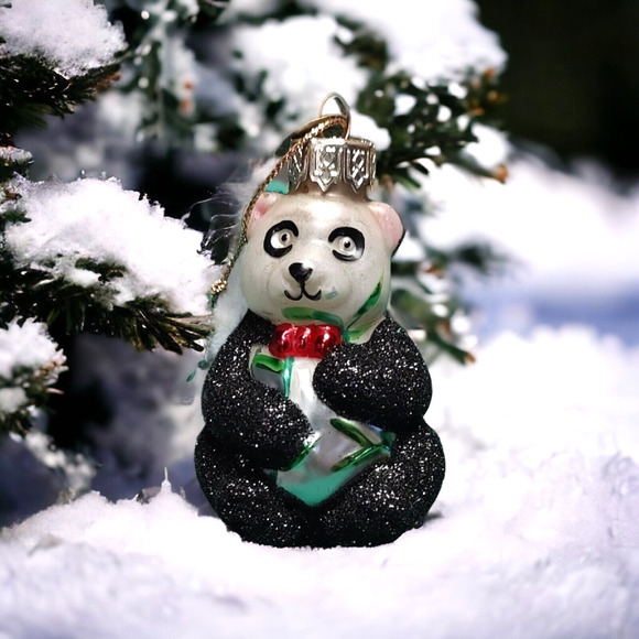 Black White Panda Bear Ornament Hand Blown Glass Thomas Pacconi Classics 2002 - Picture 4 of 10